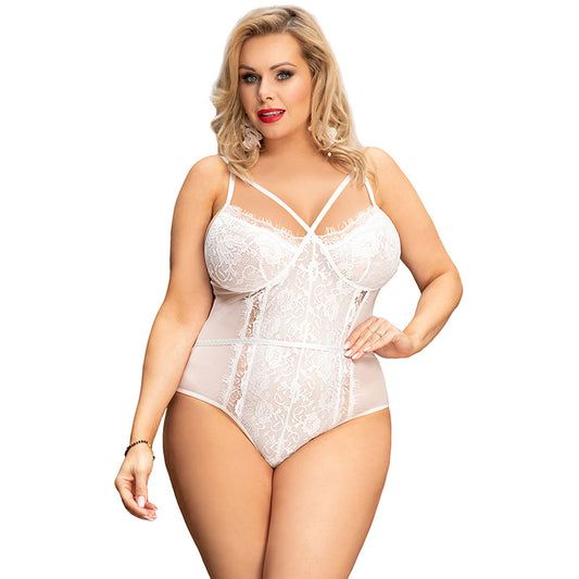 Plus size lace bodysuit with closure crotch
