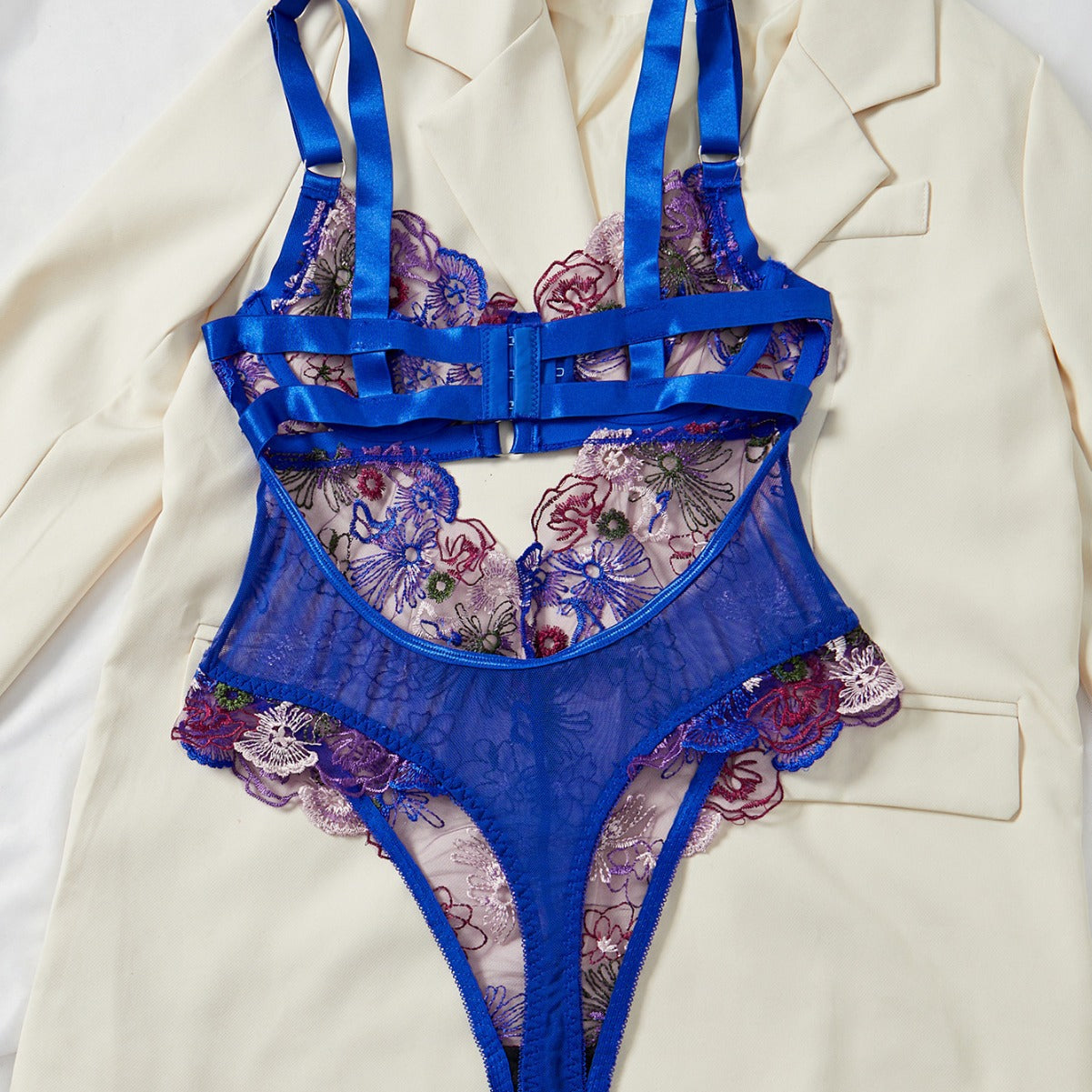 Embroidered Lace Lingerie Set: Floral Sexy French Lace Push-Up One-Piece