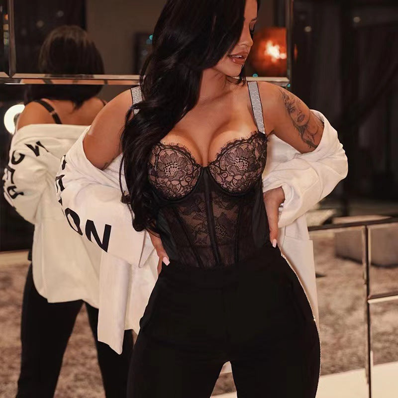 Sheer Mesh Black Lace Lingerie - Lslingerie