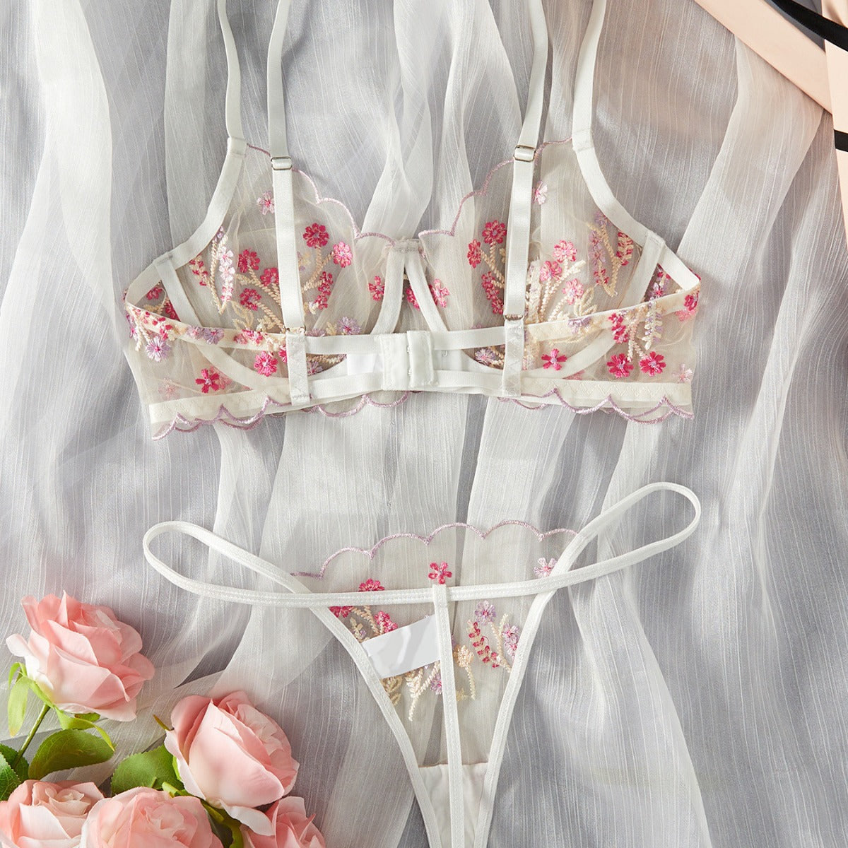 Floral Embroidered Lingerie Set - Sweet Style Sheer Mesh Sexy & Comfortable