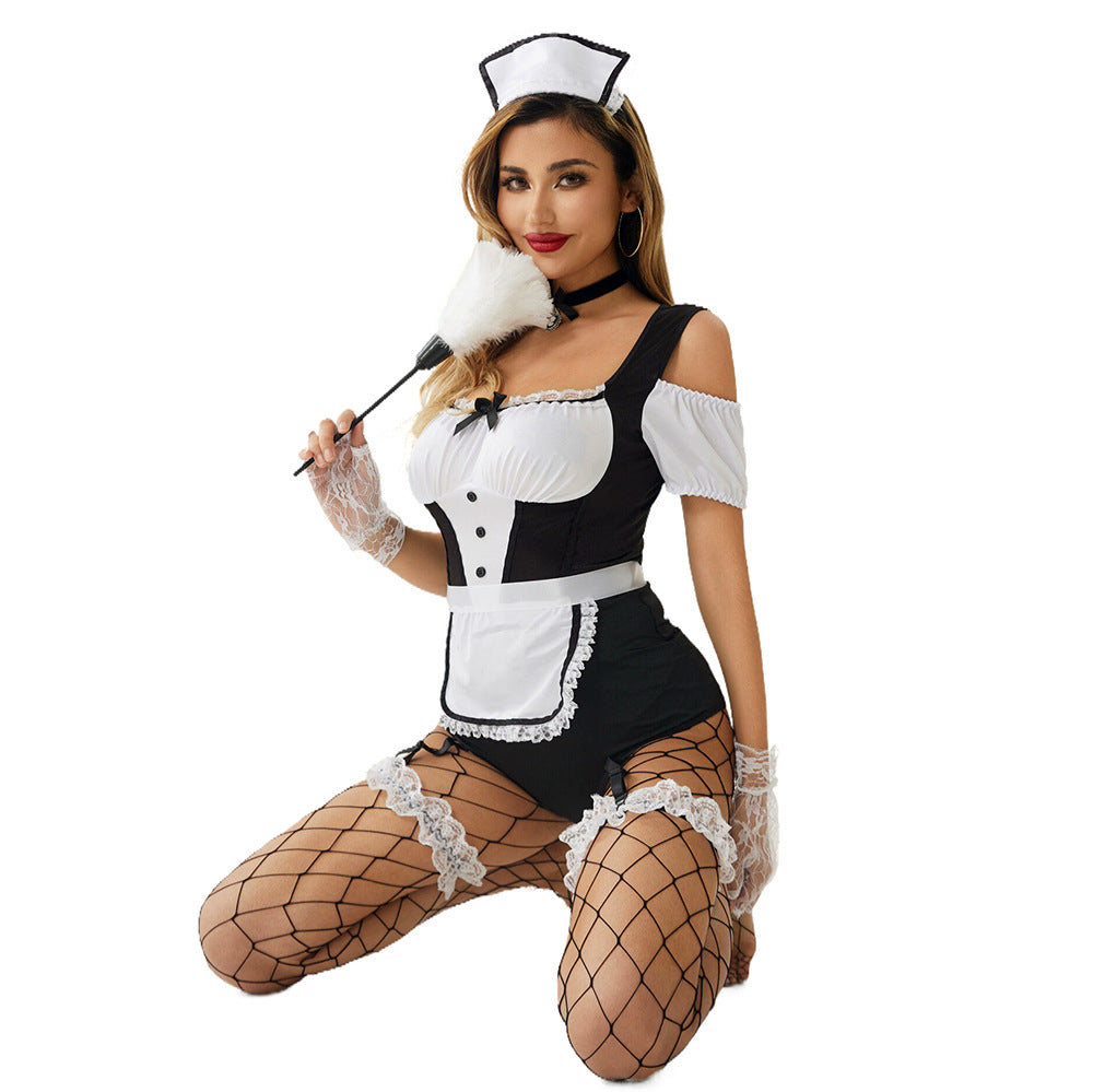 Halloween Maid Costume: Seductive Role-Play Lace Set with Gothic Accents and Adjustable Straps - Lslingerie